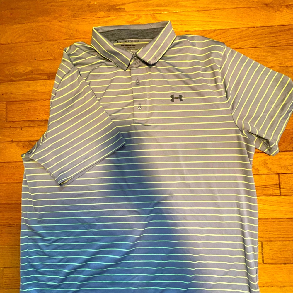 Men’s under armour lime green and grey striped polo